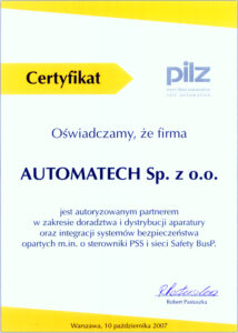 Certyfikat Pilz