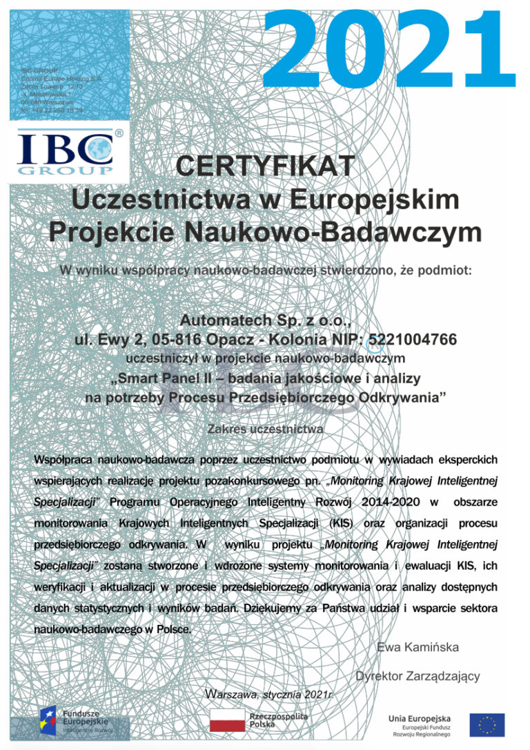 Certyfikat Polskiej Agencji Rozwoju Przedsiębiorczości
